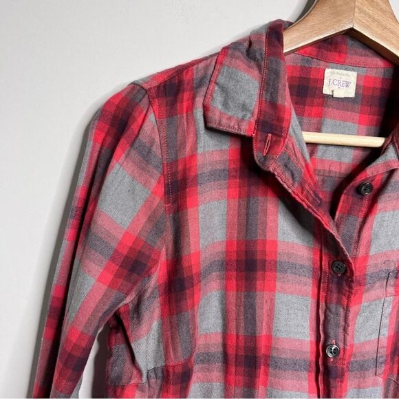 J Crew Factory Womens Size Small The Perfect Shirt Red Grey Flannel Longsleeve - Picture 3 of 9
